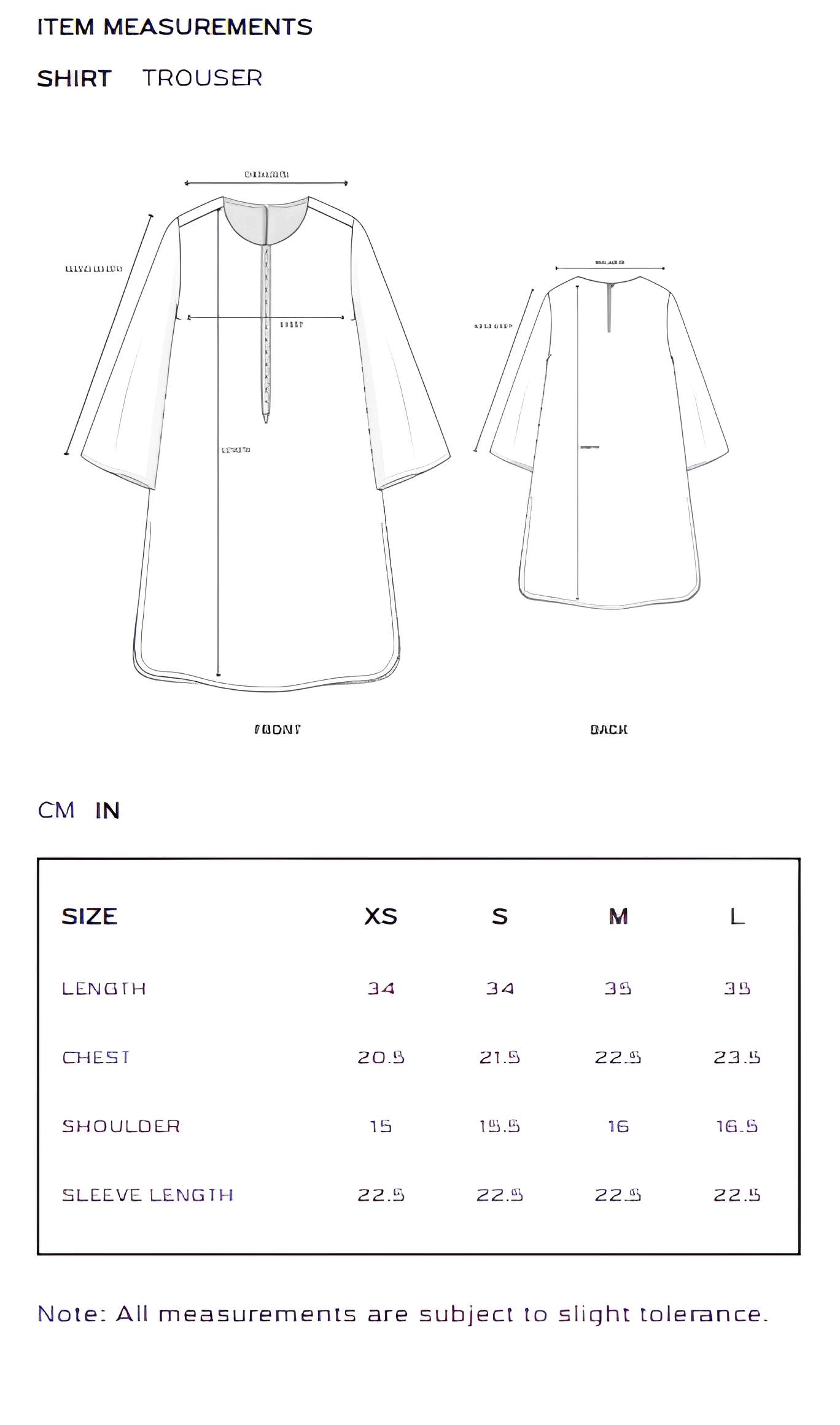 ETHNC Size Chart