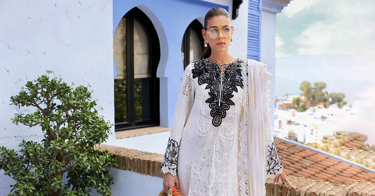 3 Piece Embroidered Paper Cotton Suit | D-2505-A