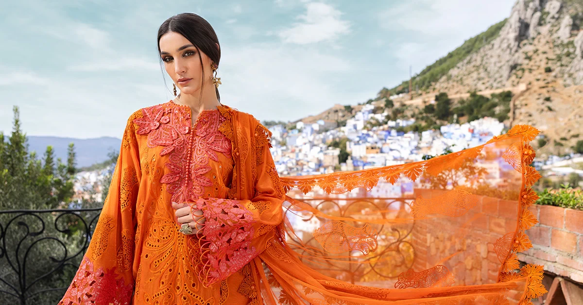 3 Piece Embroidered Paper Cotton Suit | D-2505-B