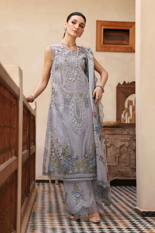 3 Piece Embroidered Organza Suit | D-2509-B