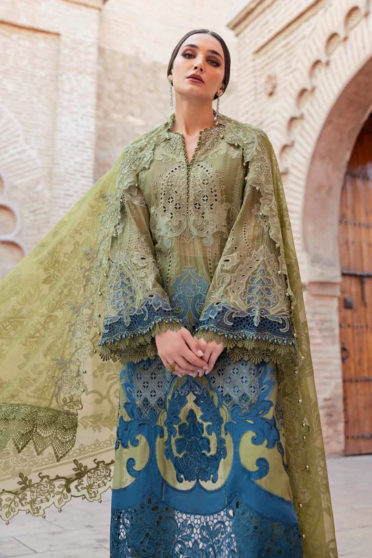 3 Piece Embroidered Paper Cotton Suit | D-2501-A