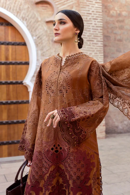 3 Piece Embroidered Paper Cotton Suit | D-2501-B