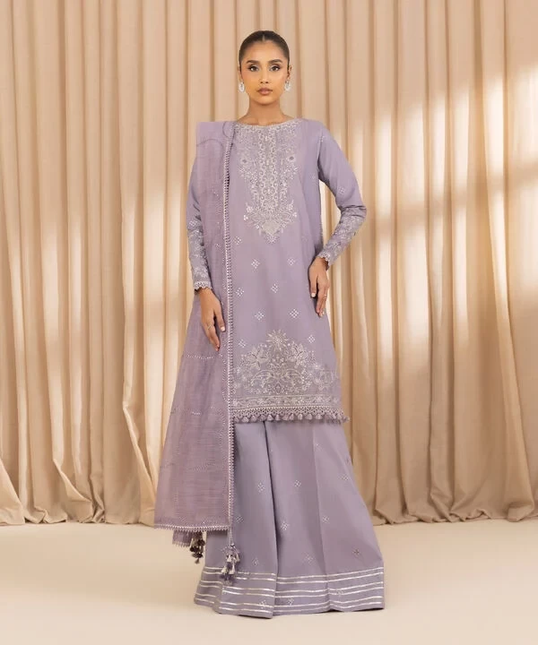 3 Piece - Embroidered Cotton Suit SKU: 0U3PELX25V21