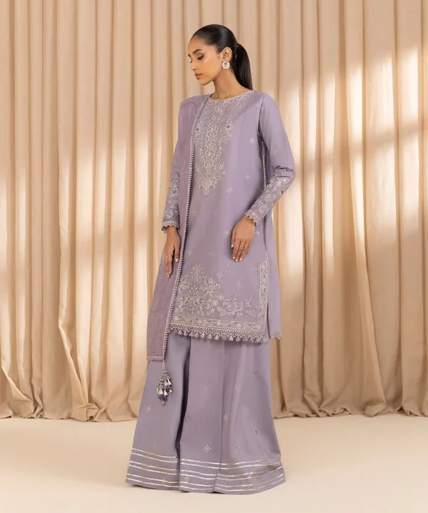 3 Piece - Embroidered Cotton Suit SKU: 0U3PELX25V21
