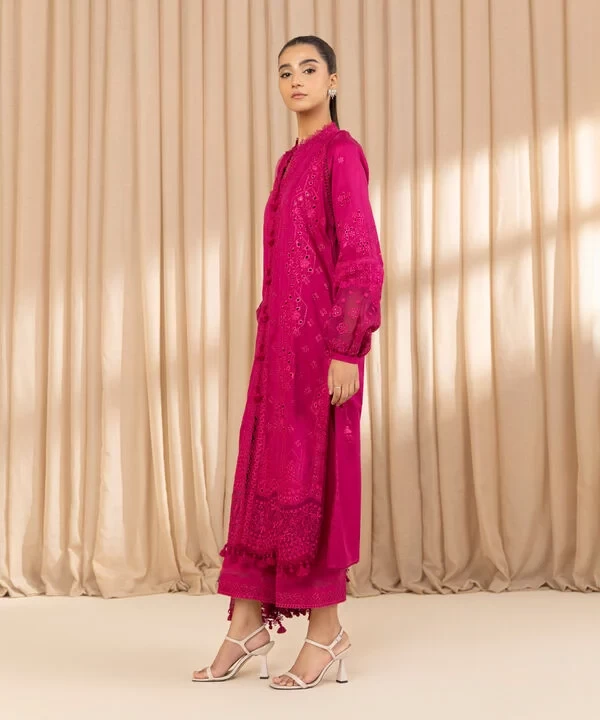 3 Piece - Embroidered Cotton Satin Suit SKU: 0U3PELX25V27