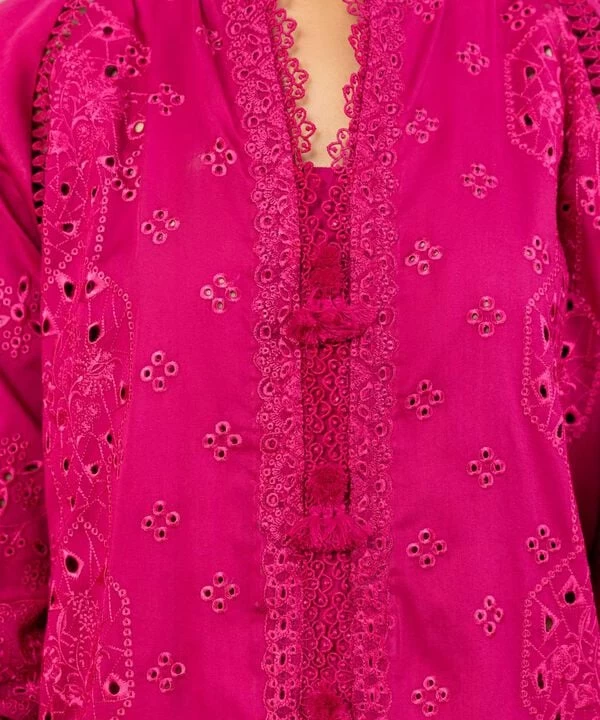 3 Piece - Embroidered Cotton Satin Suit SKU: 0U3PELX25V27