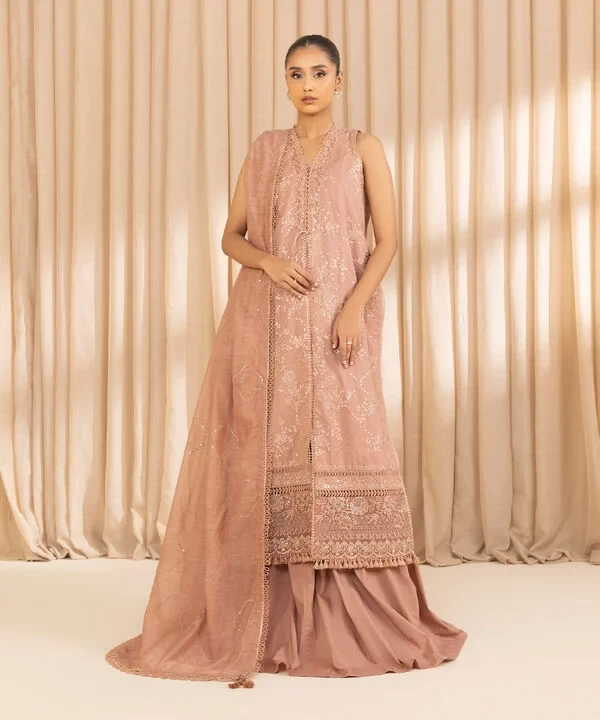 3 Piece - Embroidered Cotton Suit SKU: 0U3PELX25V22