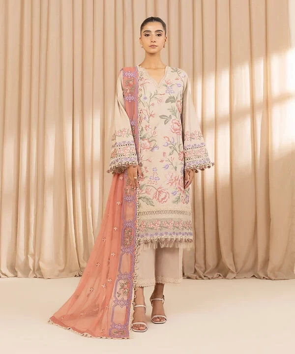 3 Piece - Embroidered Dobby Suit SKU: U3PELX25V218