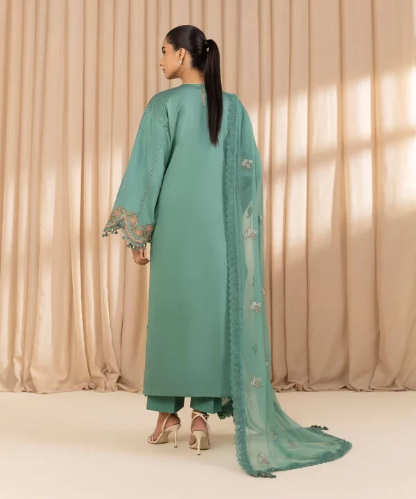 3 Piece - Embroidered Cotton Satin Suit SKU: U3PELX25V219