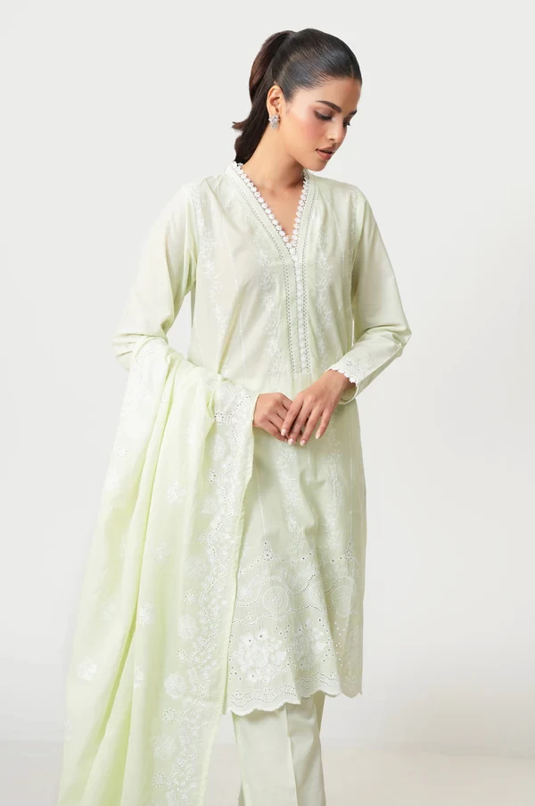3 Piece Embroidered Chikankari Lawn Suit SKU: WFM34236
