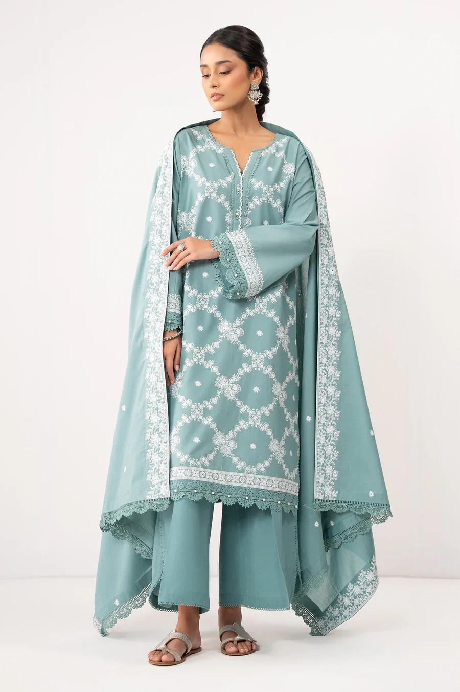 3 Piece Embroidered Lawn Chikankari Suit SKU: WFM35171