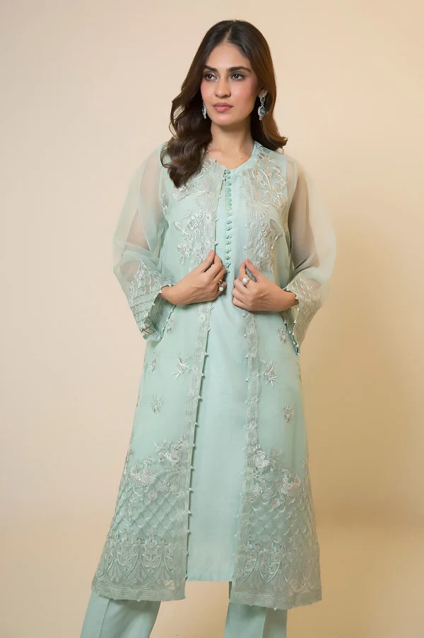 3 Piece Embroidered Semi Formal Organza Suit SKU: WOM34125