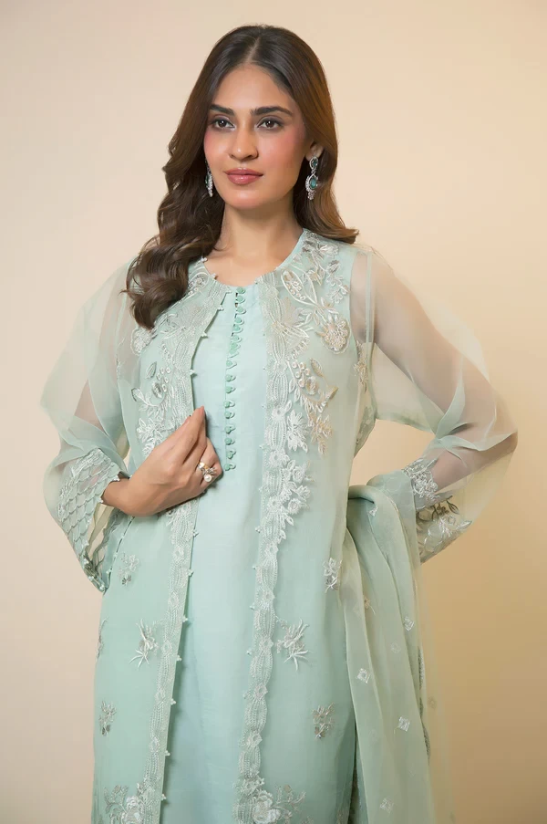 3 Piece Embroidered Semi Formal Organza Suit SKU: WOM34125