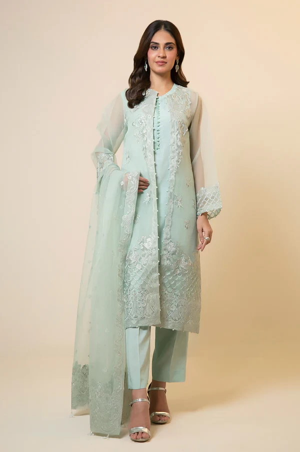 3 Piece Embroidered Semi Formal Organza Suit SKU: WOM34125