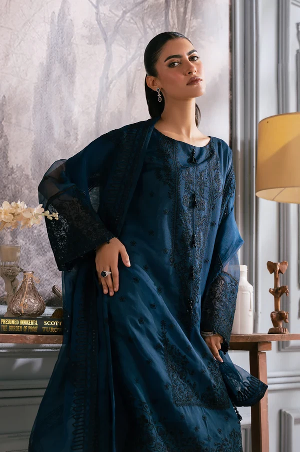 3 Piece Embroidered Semi Formal Rajjo Net Suit SKU: WOM34126