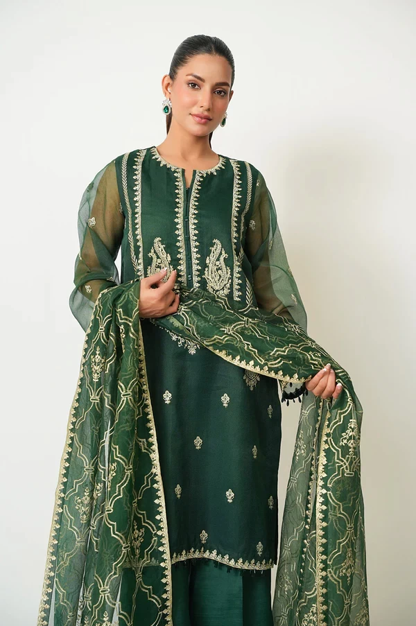 3 Piece Embroidered Rajjo Net Suit SKU: WOM34134