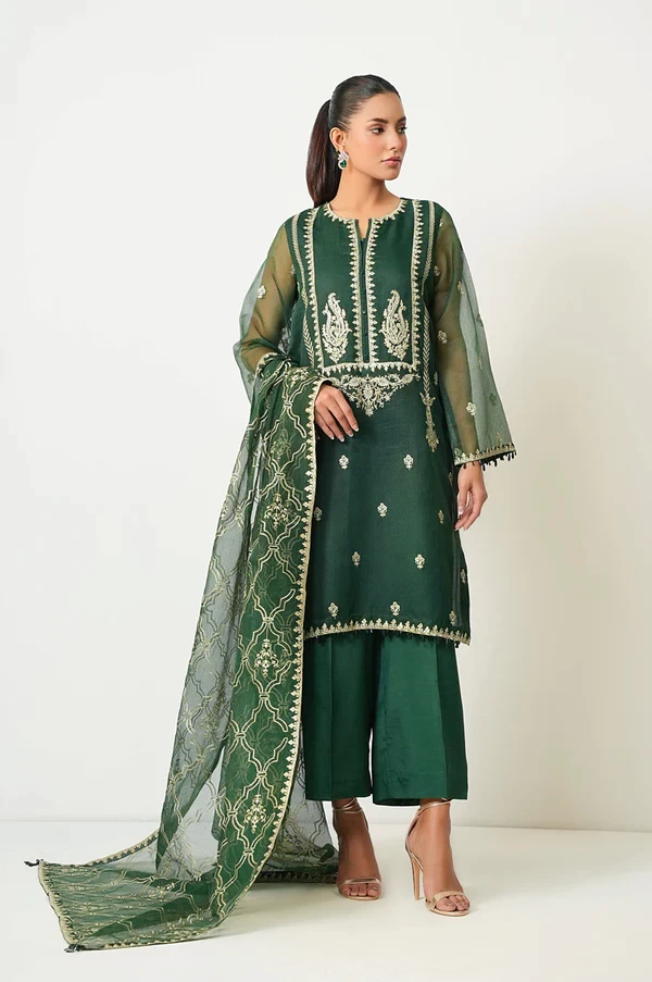 3 Piece Embroidered Rajjo Net Suit SKU: WOM34134