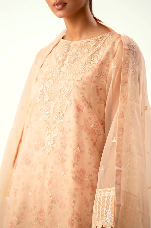 3 Piece Embroidered Digital Printed Silk + Organza Suit SKU: WUM34307