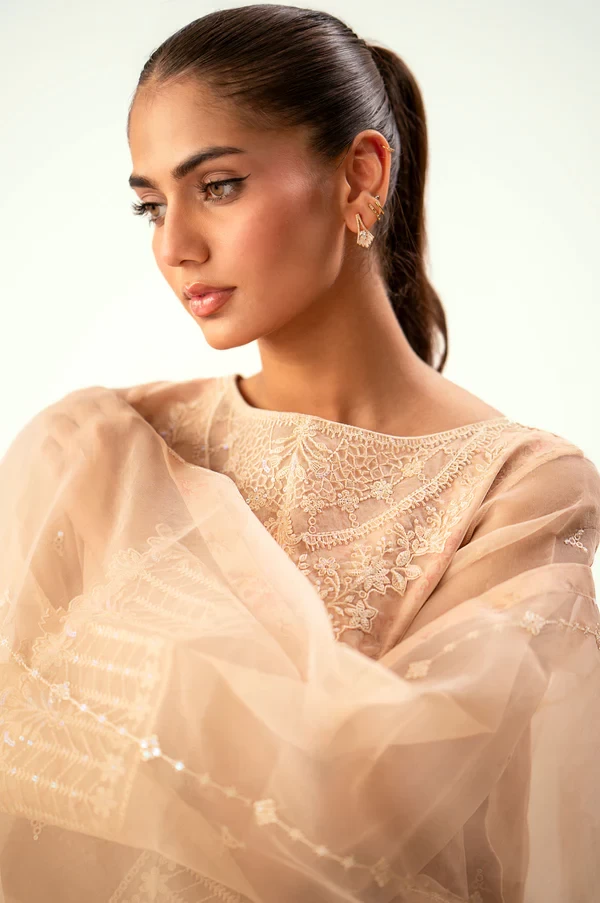 3 Piece Embroidered Digital Printed Silk + Organza Suit SKU: WUM34307