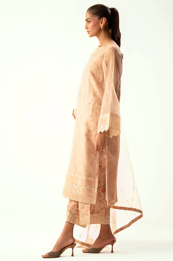 3 Piece Embroidered Digital Printed Silk + Organza Suit SKU: WUM34307