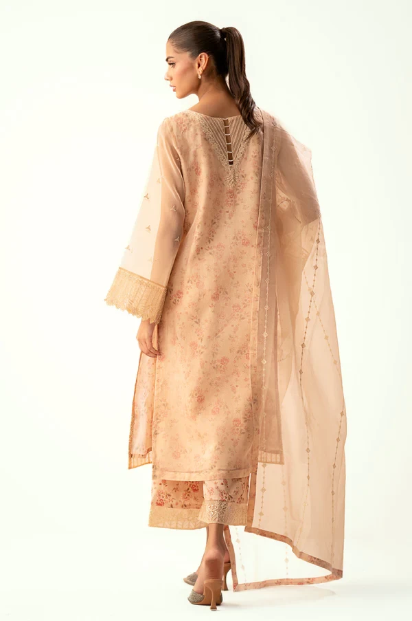 3 Piece Embroidered Digital Printed Silk + Organza Suit SKU: WUM34307