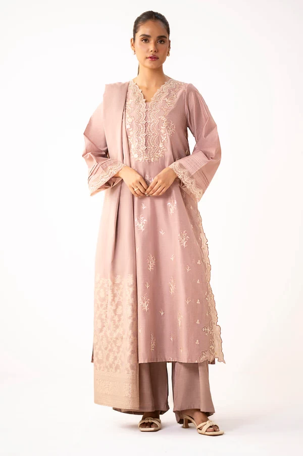 3 Piece Embroidered Cotton Net Suit SKU: WUM34301