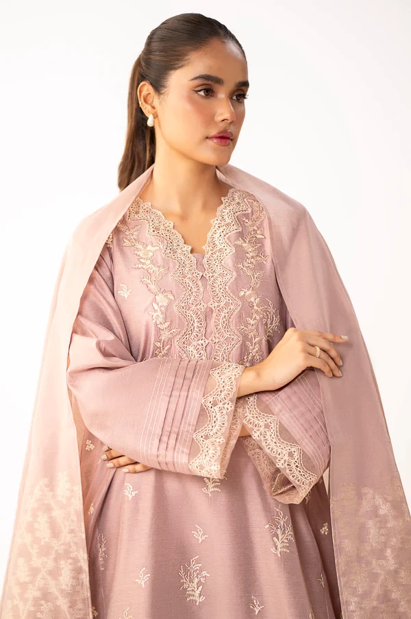 3 Piece Embroidered Cotton Net Suit SKU: WUM34301
