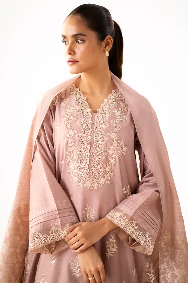 3 Piece Embroidered Cotton Net Suit SKU: WUM34301