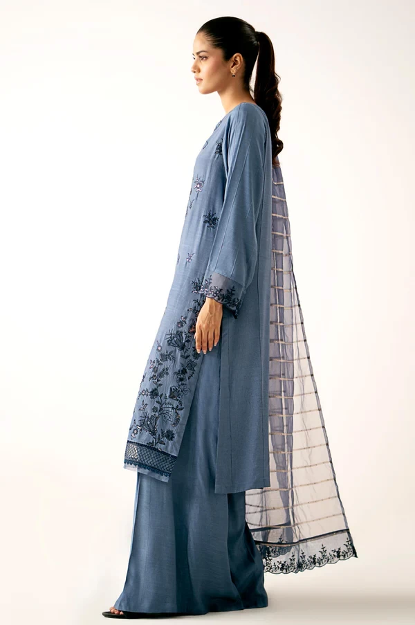 3 Piece Embroidered Raw Silk Suit SKU: WUM34209