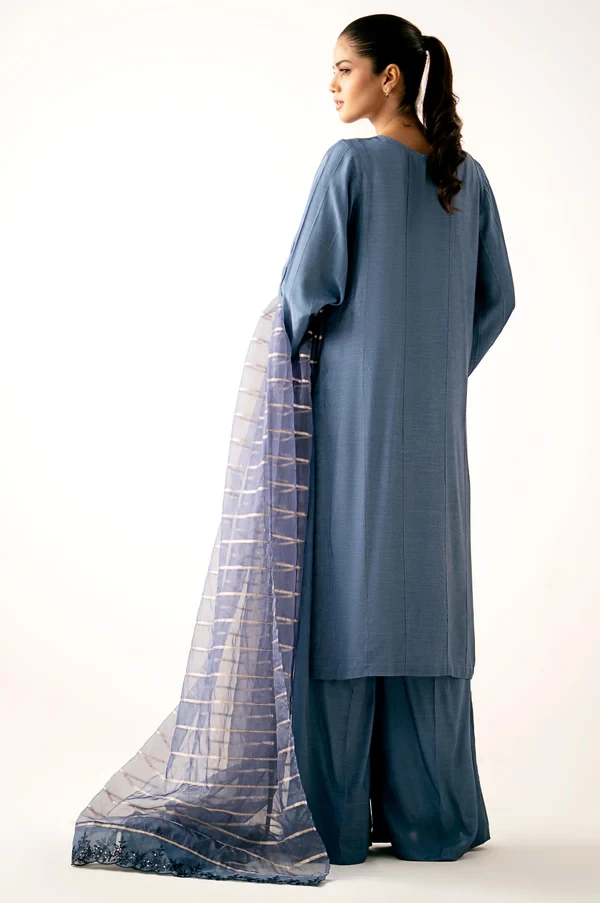 3 Piece Embroidered Raw Silk Suit SKU: WUM34209