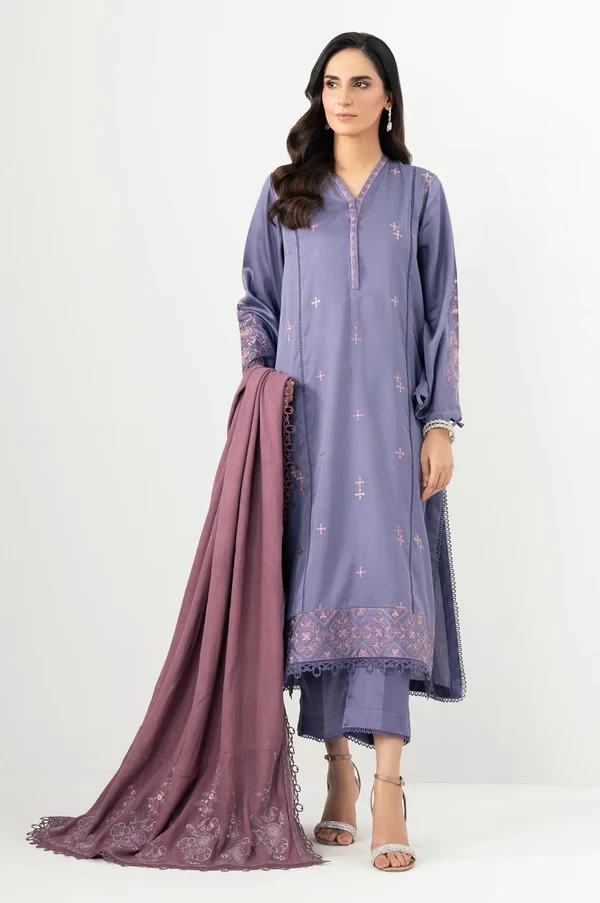 3 Piece Embroidered Cotton Satin Suit SKU: WAM34621