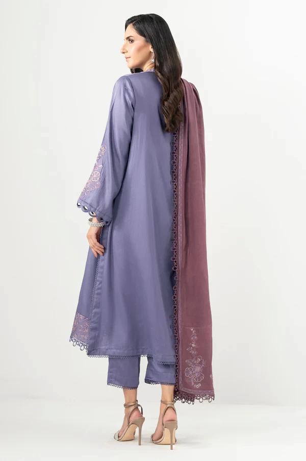 3 Piece Embroidered Cotton Satin Suit SKU: WAM34621