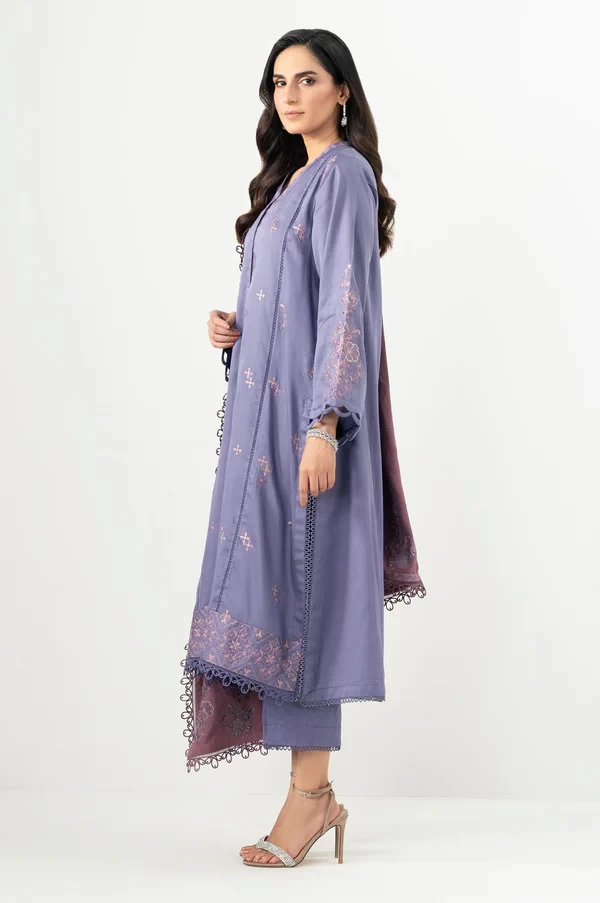 3 Piece Embroidered Cotton Satin Suit SKU: WAM34621