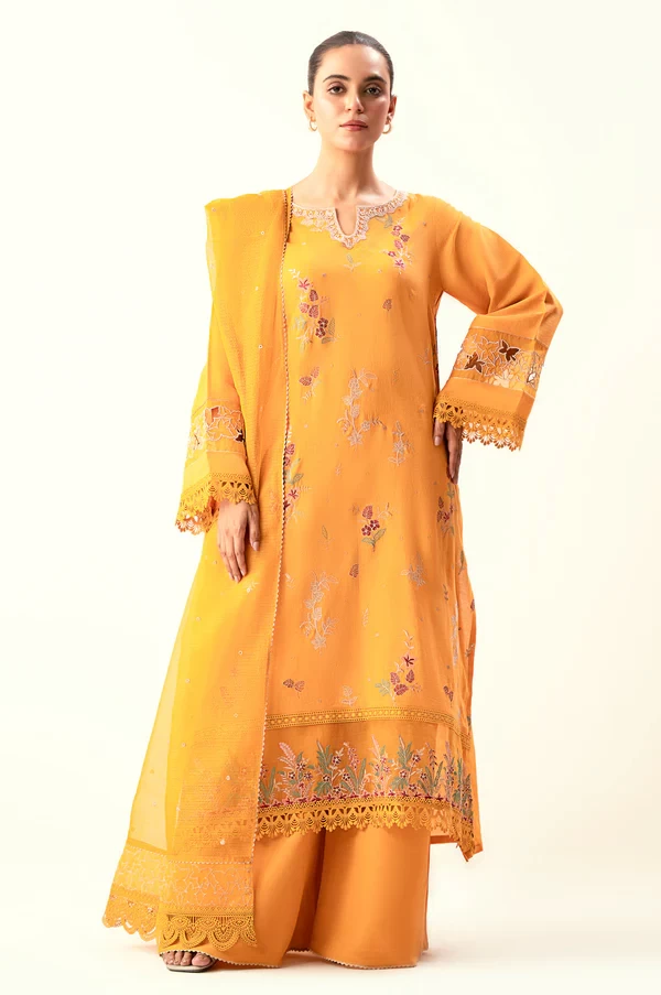 3 Piece Embroidered Cambric Zari Suit SKU: WUM34115