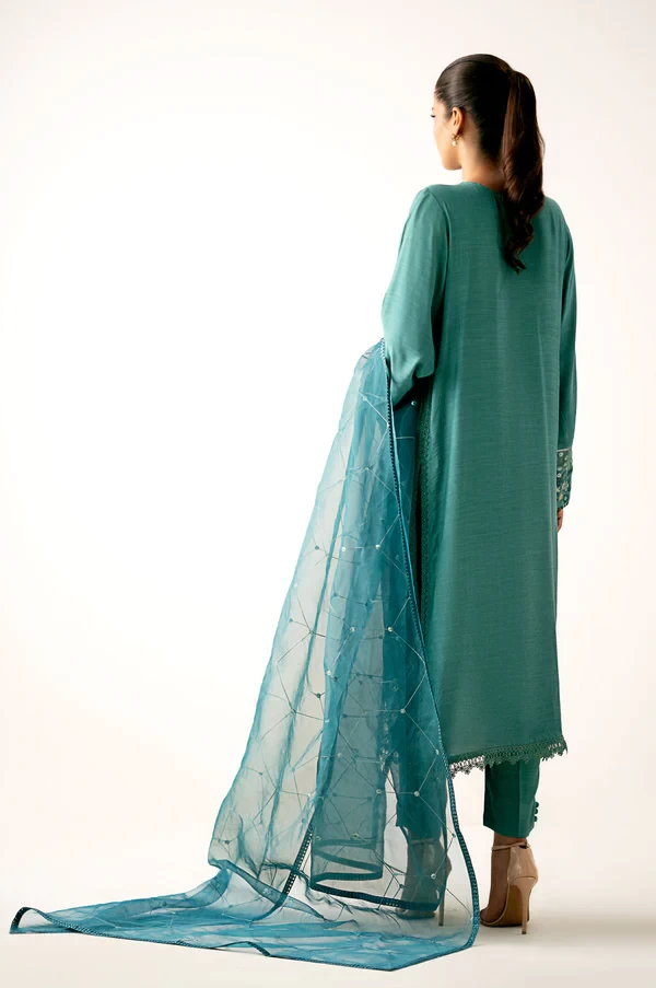 3 Piece Embroidered Raw Silk Suit SKU: WUM34109