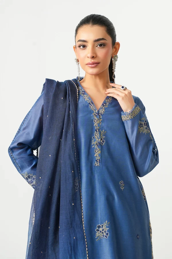 3 Piece Embroidered Cotton Net Suit SKU: WUM35110