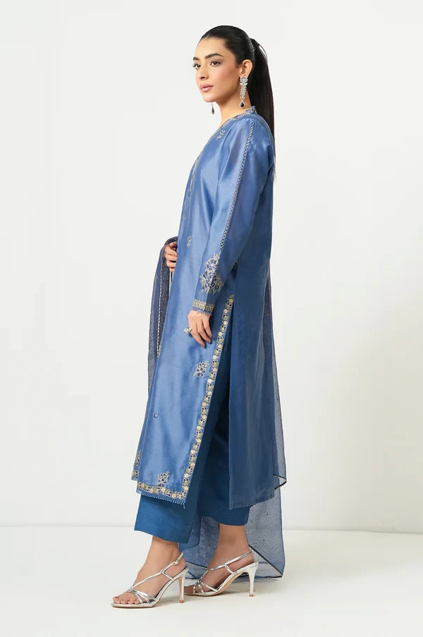 3 Piece Embroidered Cotton Net Suit SKU: WUM35110