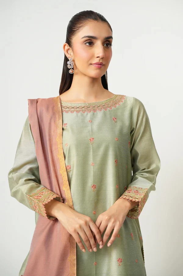 3 Piece Embroidered Cotton Net Suit SKU: WUM35112