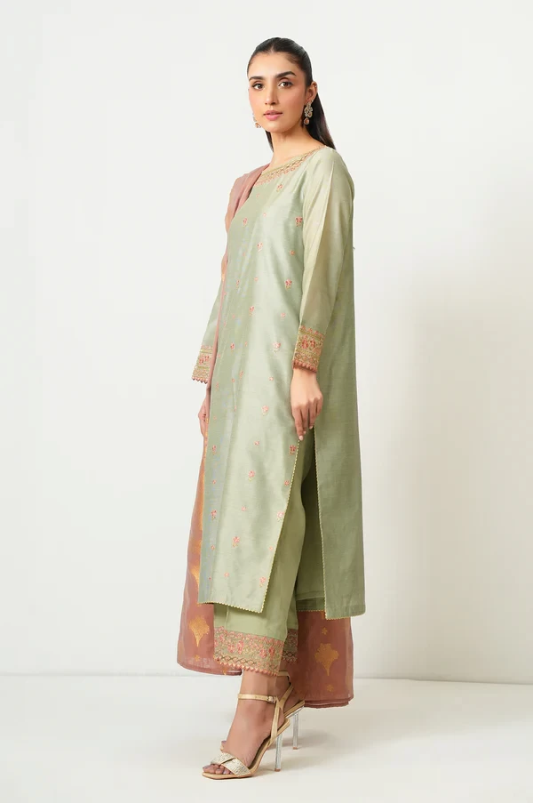 3 Piece Embroidered Cotton Net Suit SKU: WUM35112