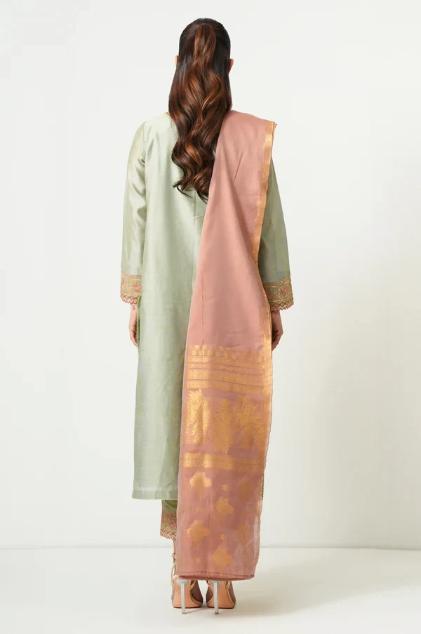 3 Piece Embroidered Cotton Net Suit SKU: WUM35112