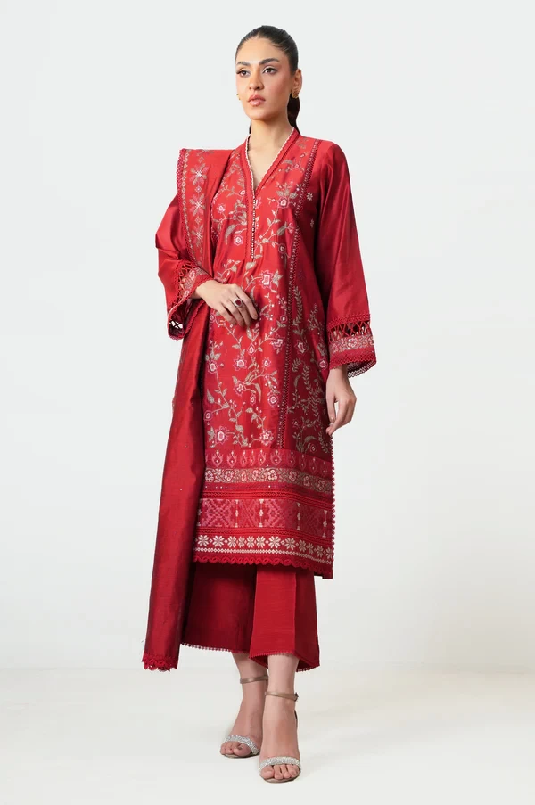 3 Piece Embroidered Cotton Net Suit  SKU: WUM35116