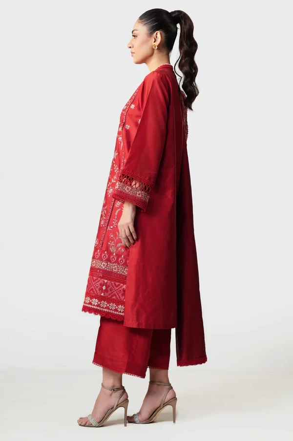 3 Piece Embroidered Cotton Net Suit  SKU: WUM35116