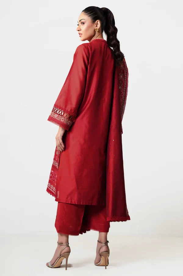 3 Piece Embroidered Cotton Net Suit  SKU: WUM35116