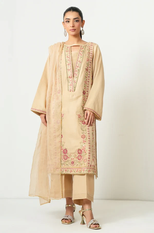 3 Piece Embroidered Cotton Satin SKU: WUM35106