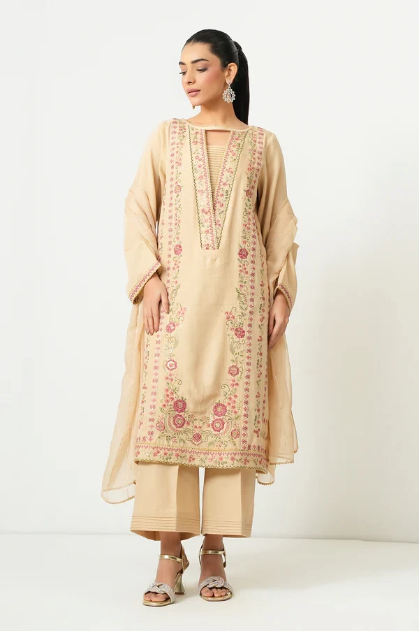 3 Piece Embroidered Cotton Satin SKU: WUM35106
