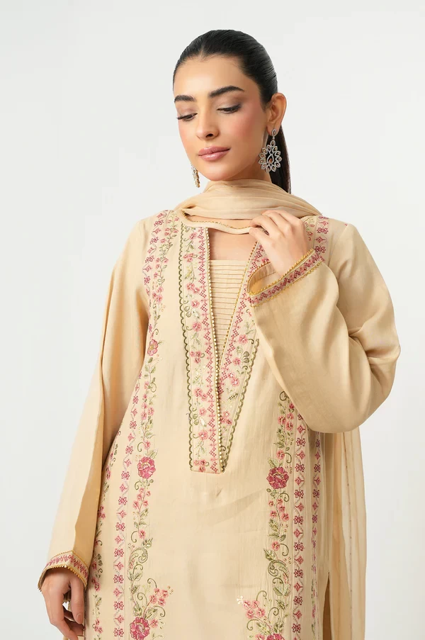 3 Piece Embroidered Cotton Satin SKU: WUM35106