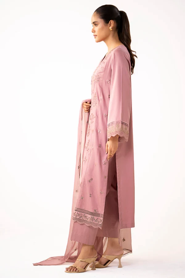 3 Piece Embroidered Cotton Satin Suit  SKU: WUM34310