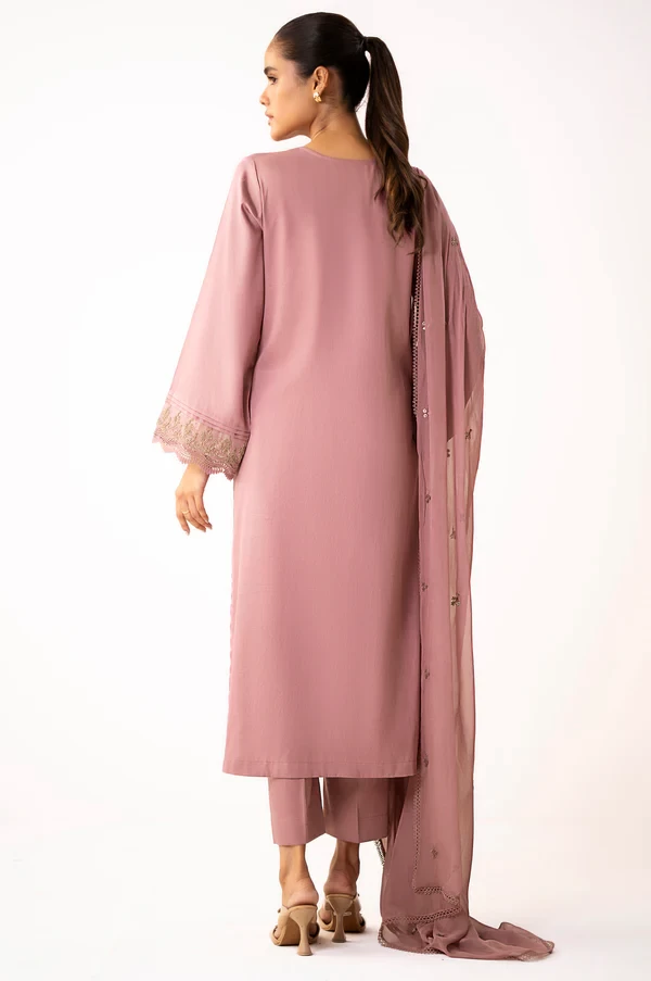 3 Piece Embroidered Cotton Satin Suit  SKU: WUM34310