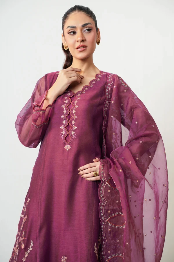 3 Piece Embroidered Khaddi Net Suit  SKU: WUM35114