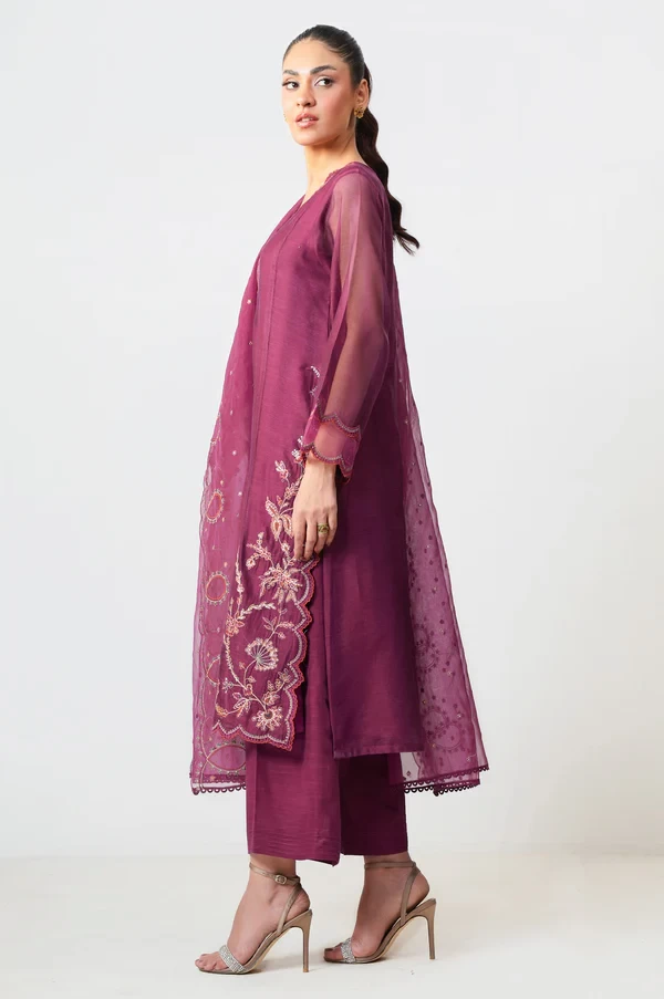3 Piece Embroidered Khaddi Net Suit  SKU: WUM35114